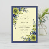 Navy Blue Vivid Botanical Wedding 招待状 (スタンド正面)