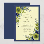 Navy Blue Vivid Botanical Wedding 招待状 (正面/裏面)