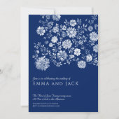 Navy Blue Watercolor Floral Wedding Invitation 招待状 (正面)