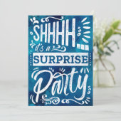 Navy Blue Watercolor Shh Surprise Birthday Party 招待状 (スタンド正面)