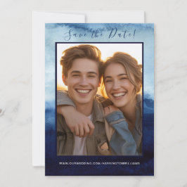 Navy Blue Watercolor Wedding Save the Date Modern  セーブザデート