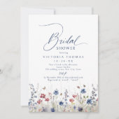 Navy Blue Watercolor Wildflower Bridal Shower 招待状 (正面)