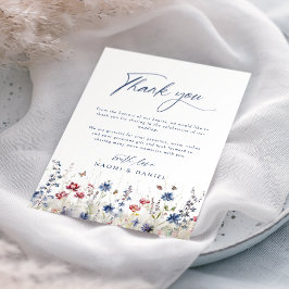 Navy Blue Watercolor Wildflower Field Wedding サンキューカード