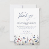 Navy Blue Watercolor Wildflower Field Wedding サンキューカード (正面)