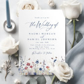 Navy Blue Watercolor Wildflower Field Wedding 招待状
