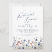Navy Blue Watercolor Wildflower Rehearsal Dinner 招待状 (正面)