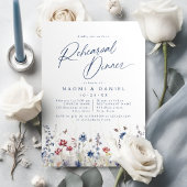 Navy Blue Watercolor Wildflower Rehearsal Dinner 招待状