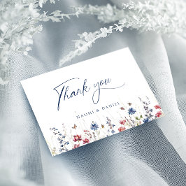 Navy Blue Watercolor Wildflower Rustic Wedding サンキューカード