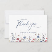 Navy Blue Watercolor Wildflower Rustic Wedding サンキューカード (正面)