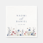 Navy Blue Watercolor Wildflower Rustic Wedding スタンダードカクテルナプキン (正面)