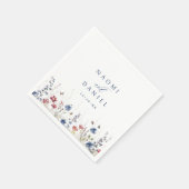 Navy Blue Watercolor Wildflower Rustic Wedding スタンダードカクテルナプキン (角)