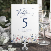 Navy Blue Watercolor Wildflower Rustic Wedding テーブルナンバー