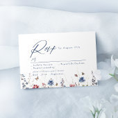 Navy Blue Watercolor Wildflower Rustic Wedding 出欠カード