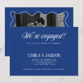 Navy Blue Wedding Engagement Party 招待状 (正面/裏面)