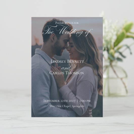 Navy Blue Wedding Invitation with Details QR-code 招待状 (スタンド正面)