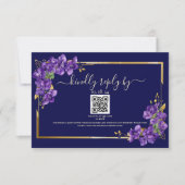 Navy Blue Wedding RSVP Violets Gold Frame (正面)