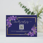 Navy Blue Wedding RSVP Violets Gold Frame (スタンド正面)