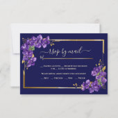 Navy Blue Wedding RSVP Violets Gold Frame (裏面)