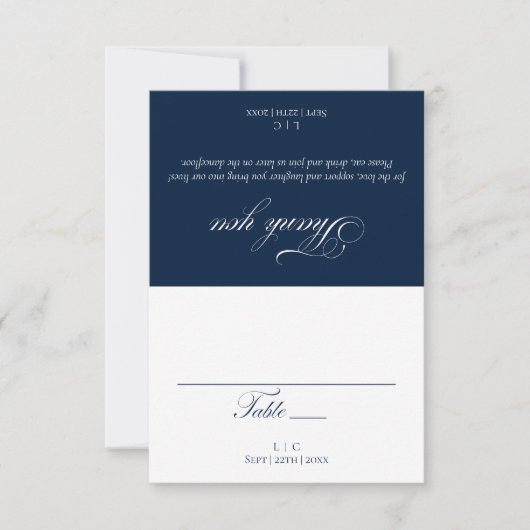 Navy Blue Wedding Thank You Folded Place Card 招待状 (正面)