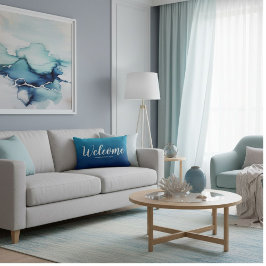  Navy blue welcome summer throw pillow ランバークッション