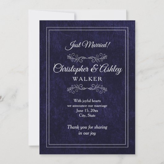 Navy Blue White 2 Sided Photo Wedding Announcement (正面)