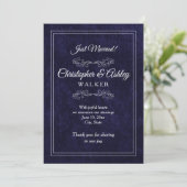 Navy Blue White 2 Sided Photo Wedding Announcement (スタンド正面)