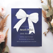 Navy blue white bow Birthday invitation