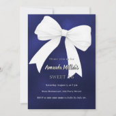 Navy blue white bow Sweet 16 招待状 (正面)
