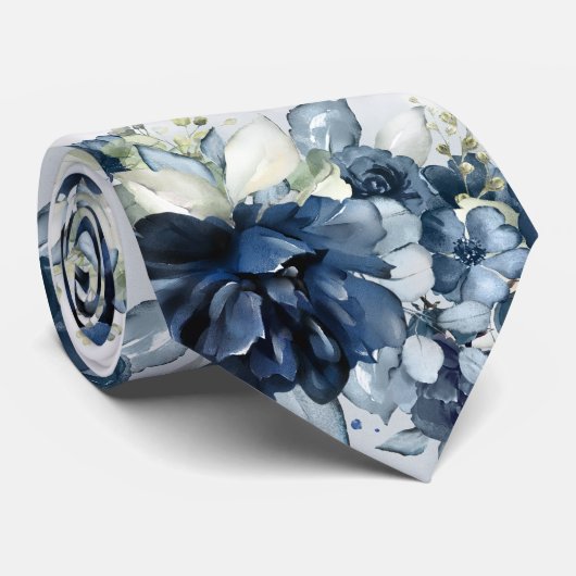 Navy Blue White Cascading Peonies Wedding ネクタイ (ロール)