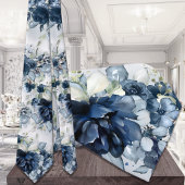 Navy Blue White Cascading Peonies Wedding ネクタイ