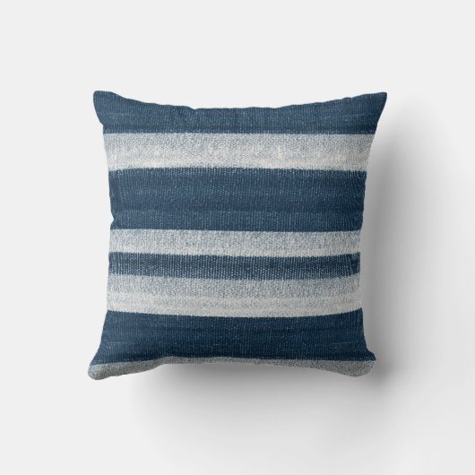 Navy Blue White Denim Jean Stripes   クッション (裏面)