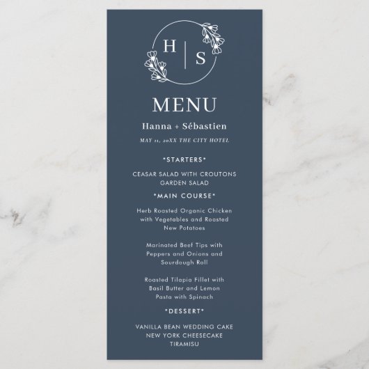 Navy Blue White Elegant Classic Wedding メニュー (正面)