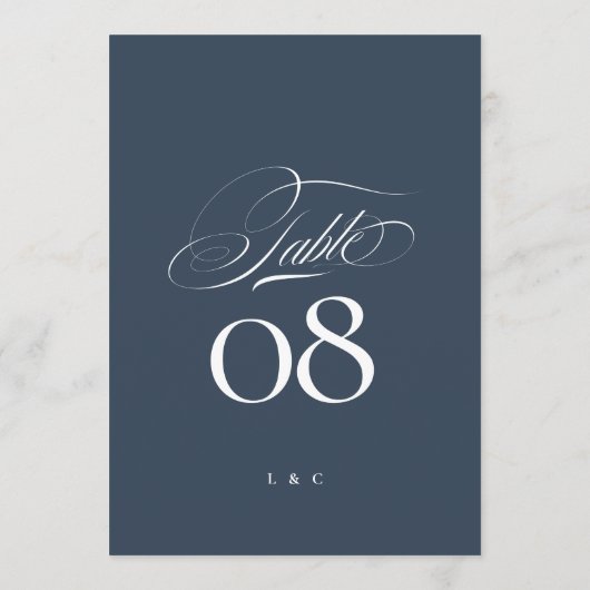 Navy Blue White Elegant Wedding 5 x 7 Table Number 招待状 (裏面)