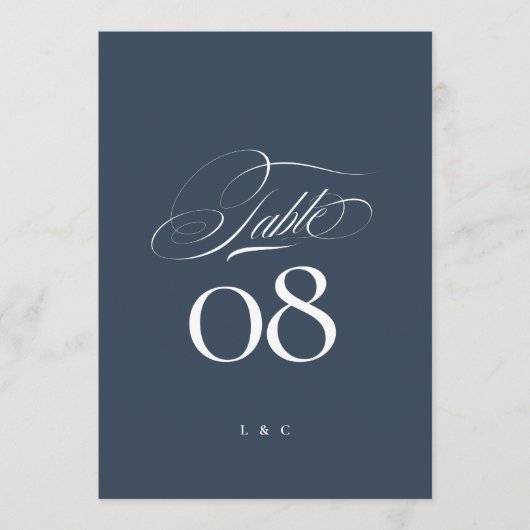 Navy Blue White Elegant Wedding 5 x 7 Table Number 招待状 (正面)