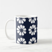 Navy Blue White Floral コーヒーマグカップ (左)
