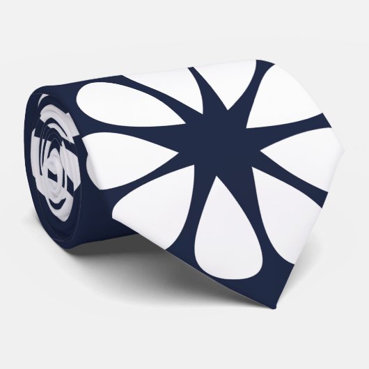 Navy Blue White Floral ネクタイ (ロール)