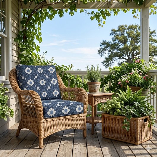 Navy Blue White Floral Minimalistic Victorian Chic ファブリック