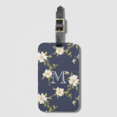 Navy Blue White Floral Monogram ラゲッジタグ (正面縦)