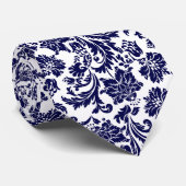 Navy Blue & White Floral Paisley Pattern Neck ネクタイ (ロール)