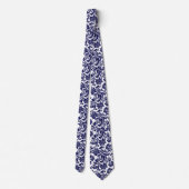Navy Blue & White Floral Paisley Pattern Neck ネクタイ (裏面)