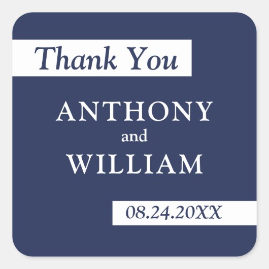 Navy Blue White Geometricモダン Thank 結婚you Navy Blue スクエアシール (正面)