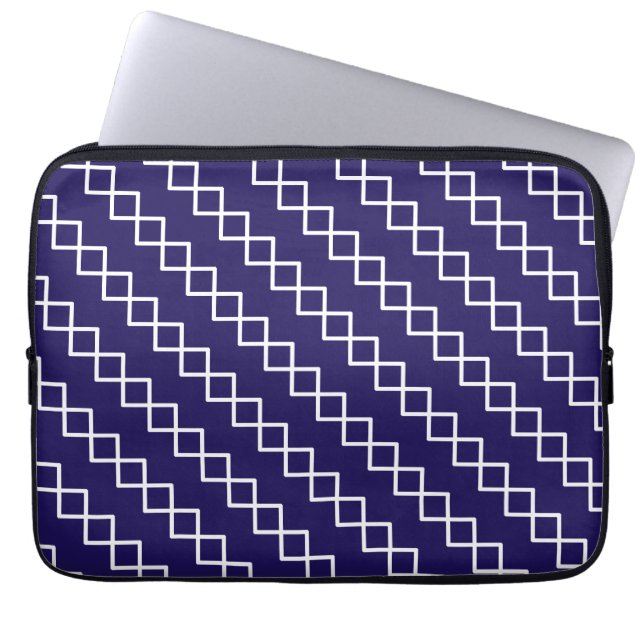 Navy Blue White Geometric ラップトップスリーブ (正面)