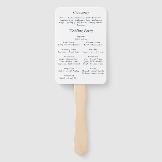 Navy Blue White Minimal Simple Floral Program ハンドファン (裏面)