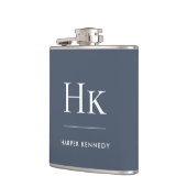 Navy Blue White Monogram Elegant Personalized  フラスク (左)