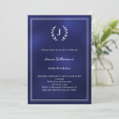 Navy blue white monogrammed wreath birthday 招待状 (スタンド正面)