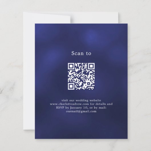Navy blue white roses lace QR wedding invitation (裏面)
