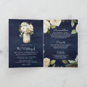 Navy Blue White Roses Mason Jar QR Code Wedding 招待状 (内部)