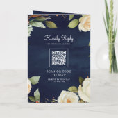 Navy Blue White Roses Mason Jar QR Code Wedding 招待状 (裏面)