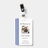 Navy Blue White Stripes | Professional Photo ID バッジ (正面 （クリップ付）)
