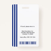Navy Blue White Stripes | Professional Photo ID バッジ (裏面)